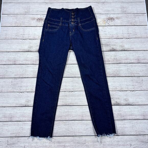 Tag Blue Jeans High Rise Crop Denim Jeans Frayed Hem Scalloped Front Women's 0 - Picture 1 of 9